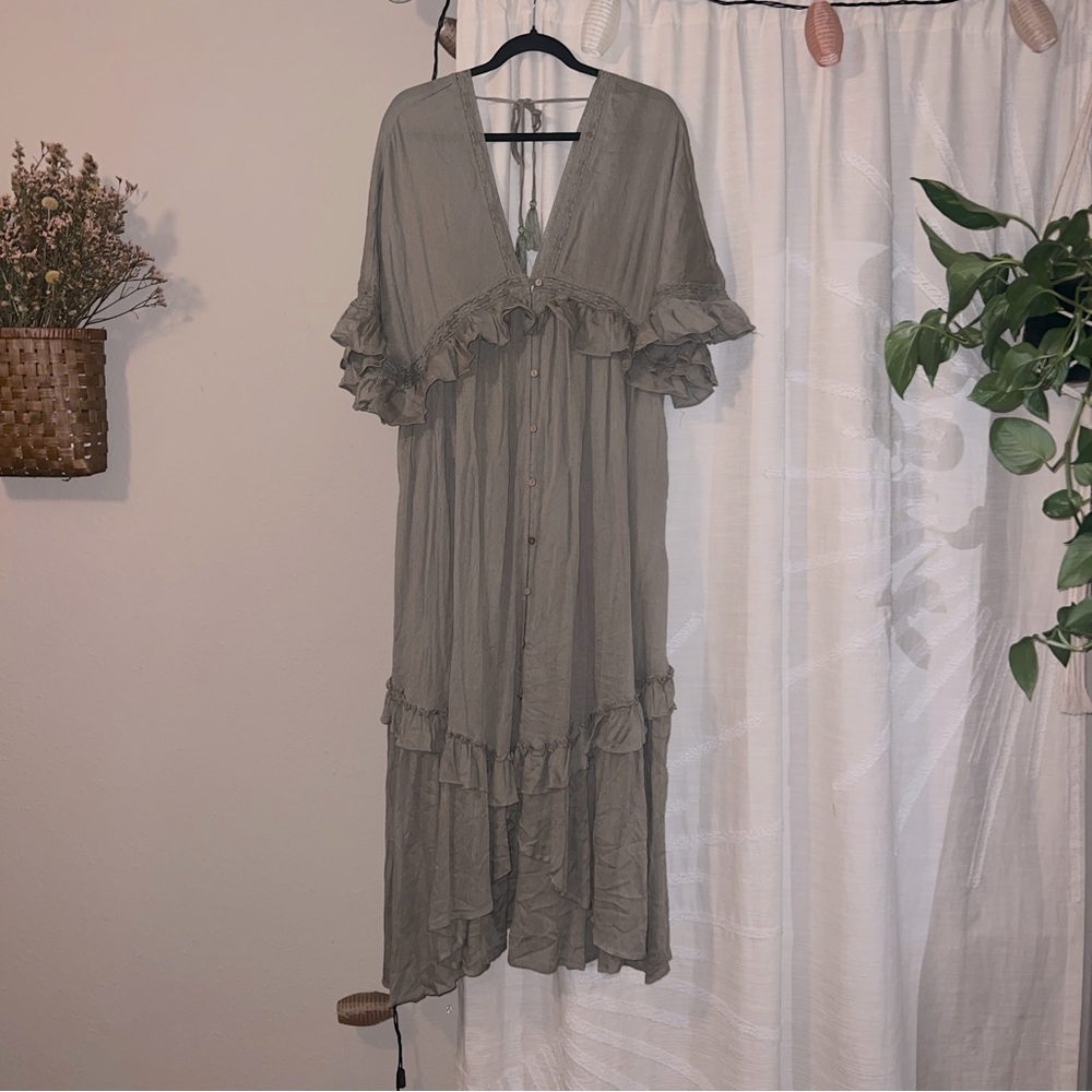 Easel olive green v-neck maxi dress